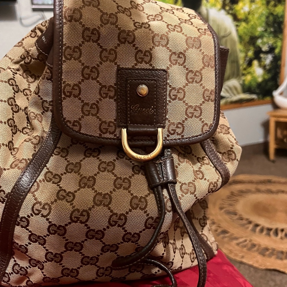 Gucci Tan and Brown GG Canvas Backpack - Picture 6 of 9